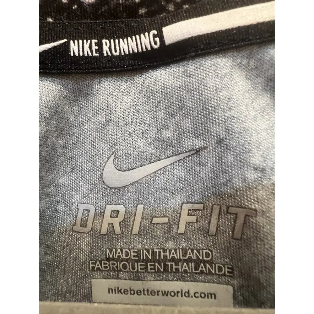 ✔ Nike Dri-Fit Running Shirt Womens M Black Space Dye Speckled Short Sleeve